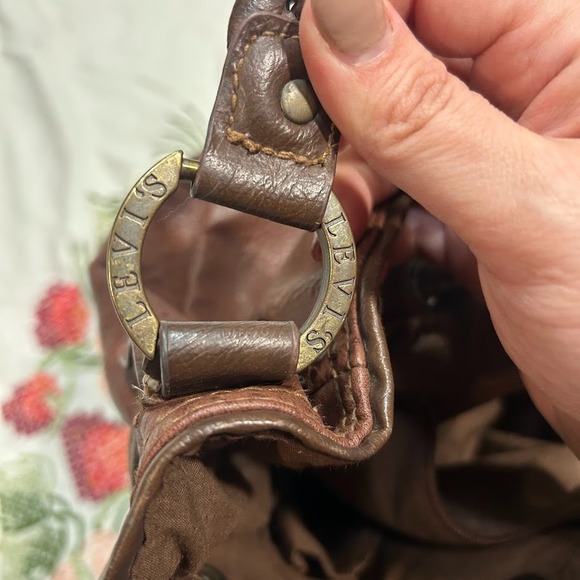 Vintage Levi's Western Mocha Brown Faux Leather Drawstring Handbag Bucket Purse - Picture 5 of 12